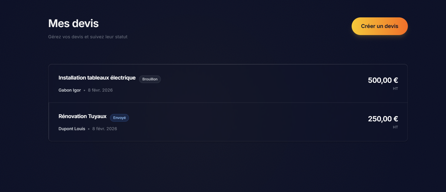 Écran devis BTP PRO